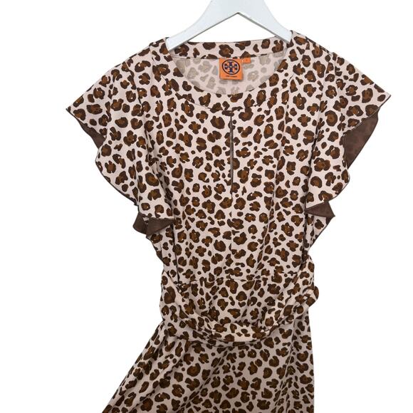 Tory Burch Gladys Ruffle Sleeve Leopard Print Cocktail Dress Keyhole Neck Small - Picture 9 of 12